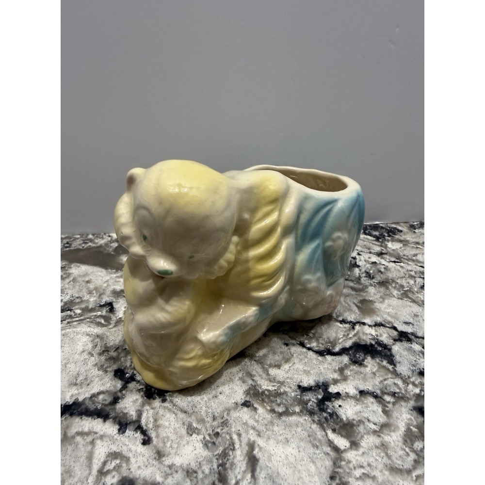 Vintage Skunk Cat Kitten Planter Pastel Yellow and Blue MCM